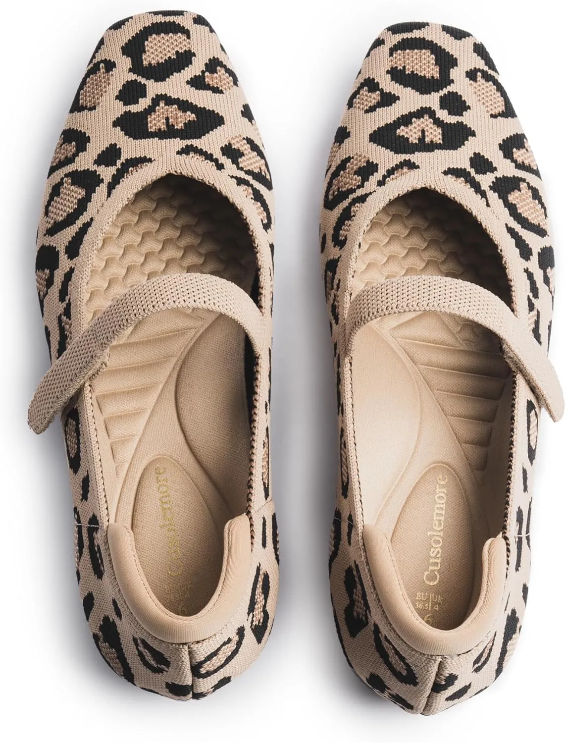 Mary Jane Flat Shoes for Women with Arch Support and Concealed Low Wedge Heel, Comfortable Women Square Toe Ballet Flats Knit Dress Shoes