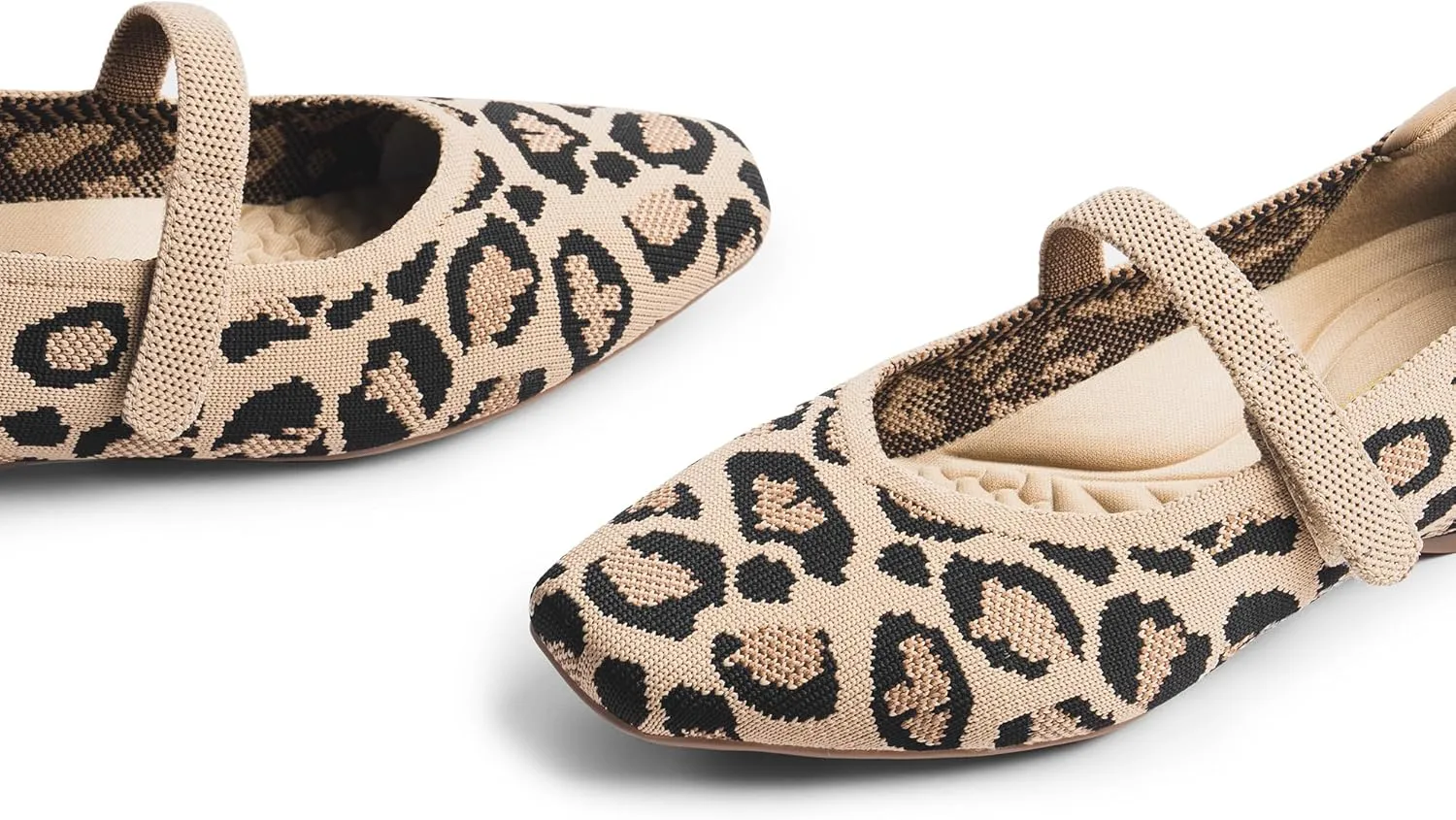 Mary Jane Flat Shoes for Women with Arch Support and Concealed Low Wedge Heel, Comfortable Women Square Toe Ballet Flats Knit Dress Shoes