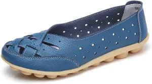 Maylrvjv Women’s Solid Flat Loafers Breathable Comfortable Hollow Out Walking Moccasins Slip On Driving Shoes