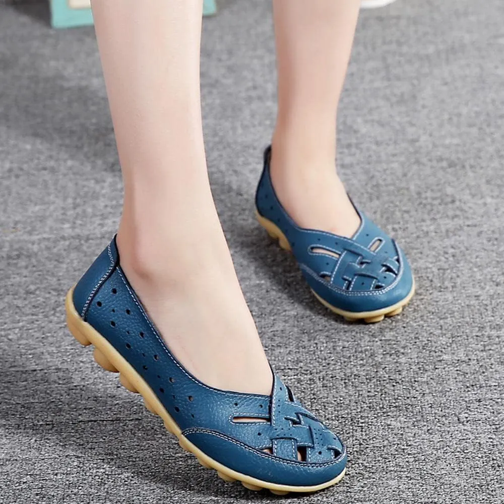 Maylrvjv Women’s Solid Flat Loafers Breathable Comfortable Hollow Out Walking Moccasins Slip On Driving Shoes