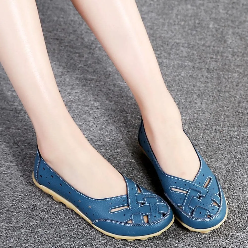 Maylrvjv Women’s Solid Flat Loafers Breathable Comfortable Hollow Out Walking Moccasins Slip On Driving Shoes