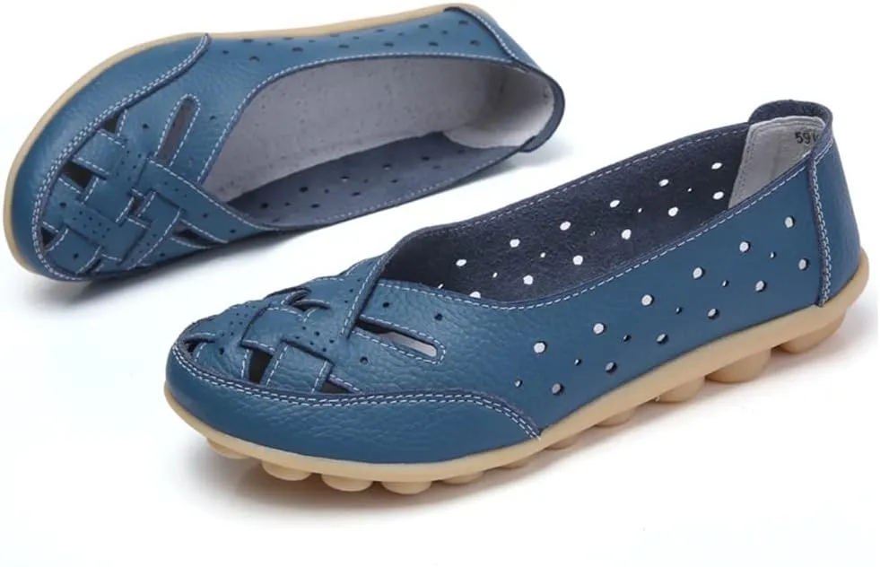 Maylrvjv Women’s Solid Flat Loafers Breathable Comfortable Hollow Out Walking Moccasins Slip On Driving Shoes