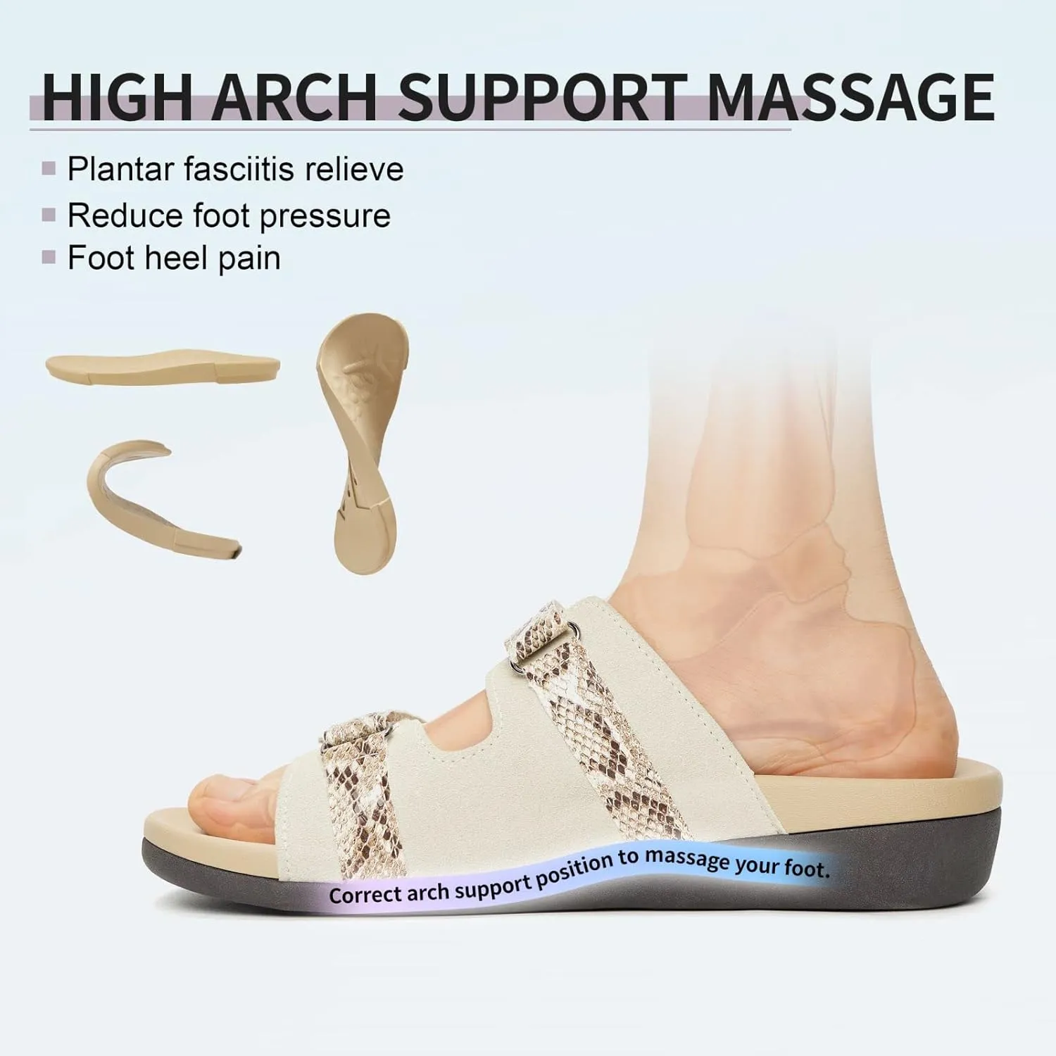 MEGNYA Women Comfortable Walking Sandals with Arch Support, Plantar Fasciitis Slides for Flat Feet Relieve, Orthopedic Sandals with Adjustable Straps