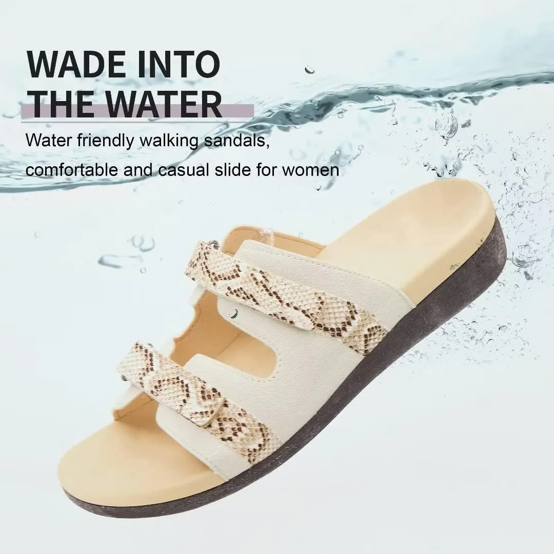 MEGNYA Women Comfortable Walking Sandals with Arch Support, Plantar Fasciitis Slides for Flat Feet Relieve, Orthopedic Sandals with Adjustable Straps