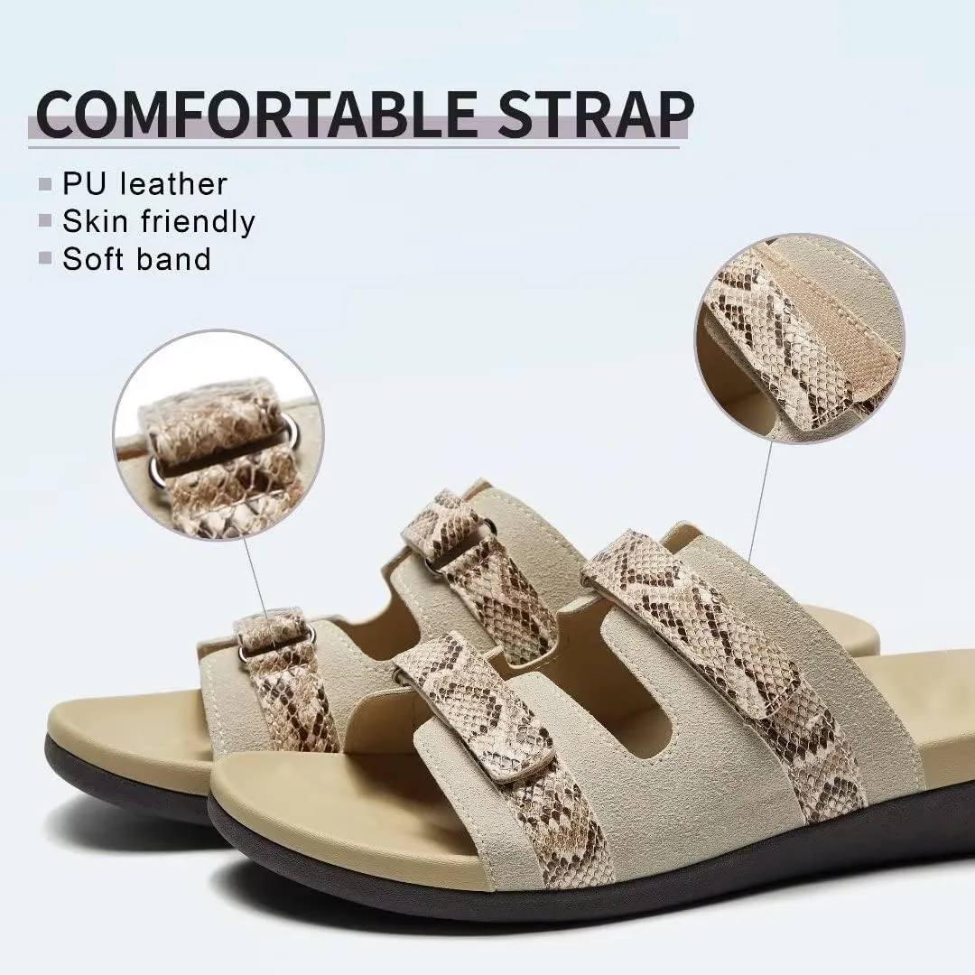 MEGNYA Women Comfortable Walking Sandals with Arch Support, Plantar Fasciitis Slides for Flat Feet Relieve, Orthopedic Sandals with Adjustable Straps