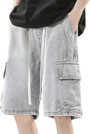 Men Baggy Jean Shorts Loose Fit Mid Denim Shorts Wide Leg Y2K Hip Hop Trendy Outfits