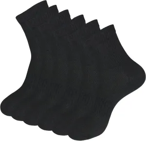 Mens 6-Pack Black Anti Odor Blister Proof Seamless Breathable Cotton Ankle Running Socks, Size 7-11