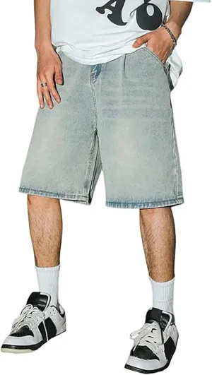 Mens Baggy Denim Jorts Y2K Vintage Loose Hip Hop Jean Shorts Wide Leg Long Jeans Trendy Outfits