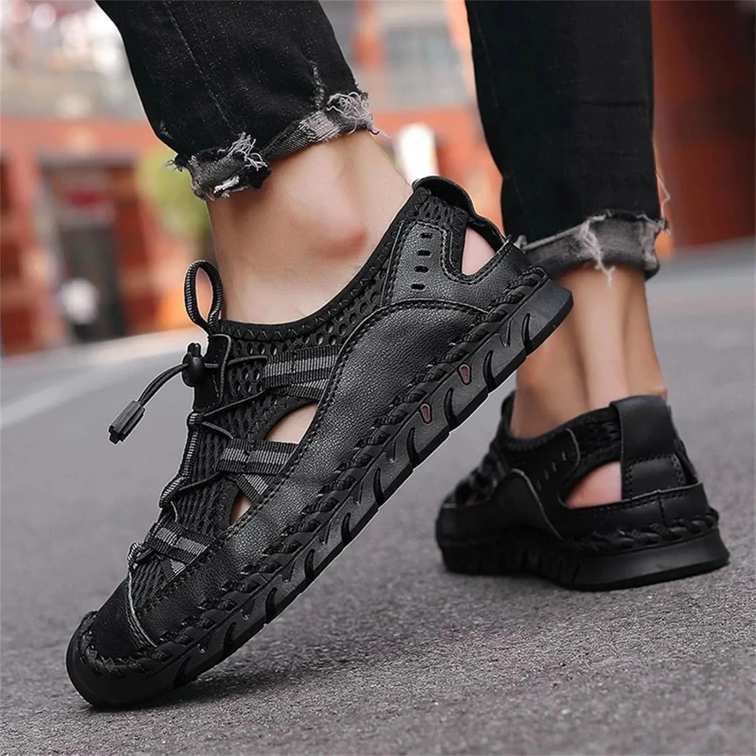 Men's Handmade Roman Sandals - Breathable Mesh Platform Design for Casual Wear