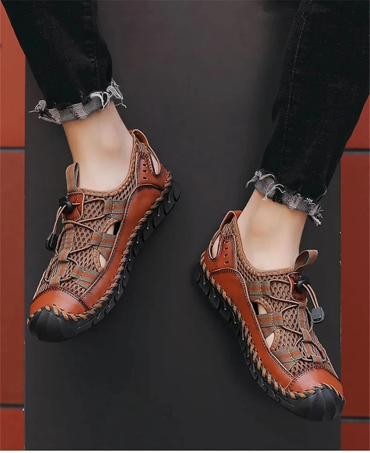 Men's Handmade Roman Sandals - Breathable Mesh Platform Design for Casual Wear