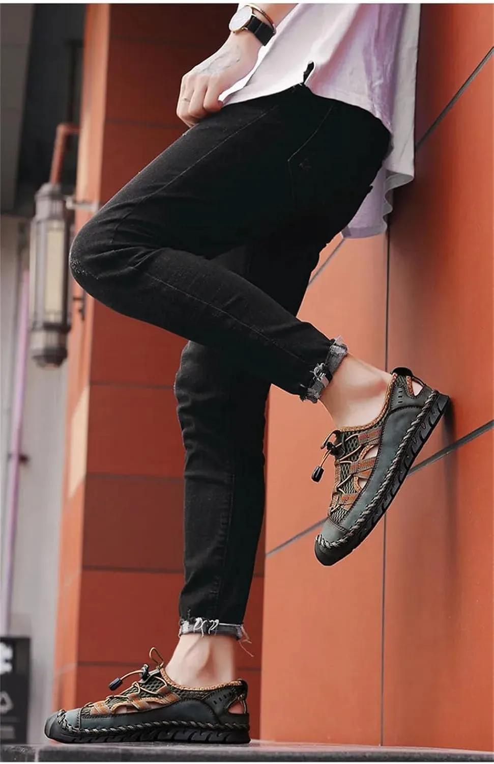 Men's Handmade Roman Sandals - Breathable Mesh Platform Design for Casual Wear