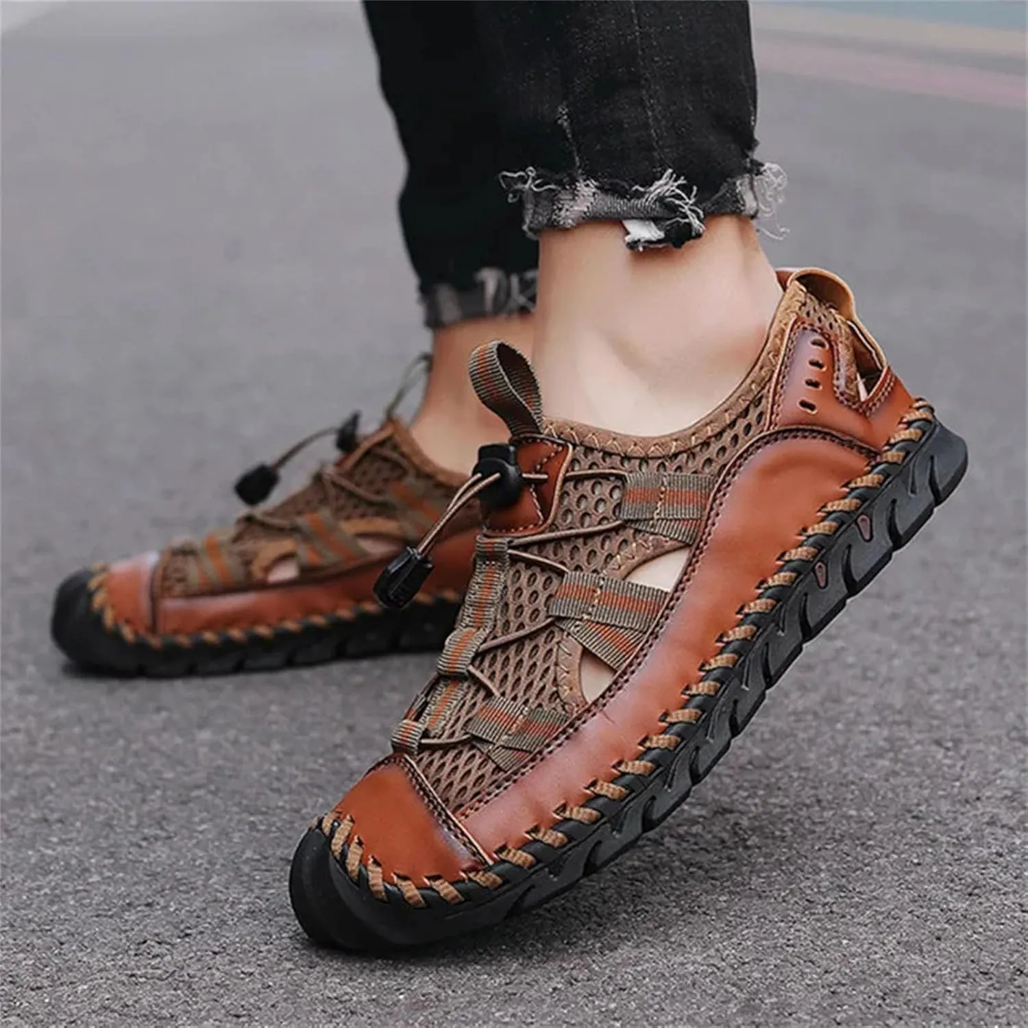 Men's Handmade Roman Sandals - Breathable Mesh Platform Design for Casual Wear