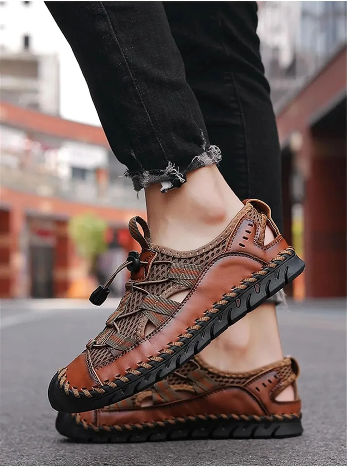 Men's Handmade Roman Sandals - Breathable Mesh Platform Design for Casual Wear