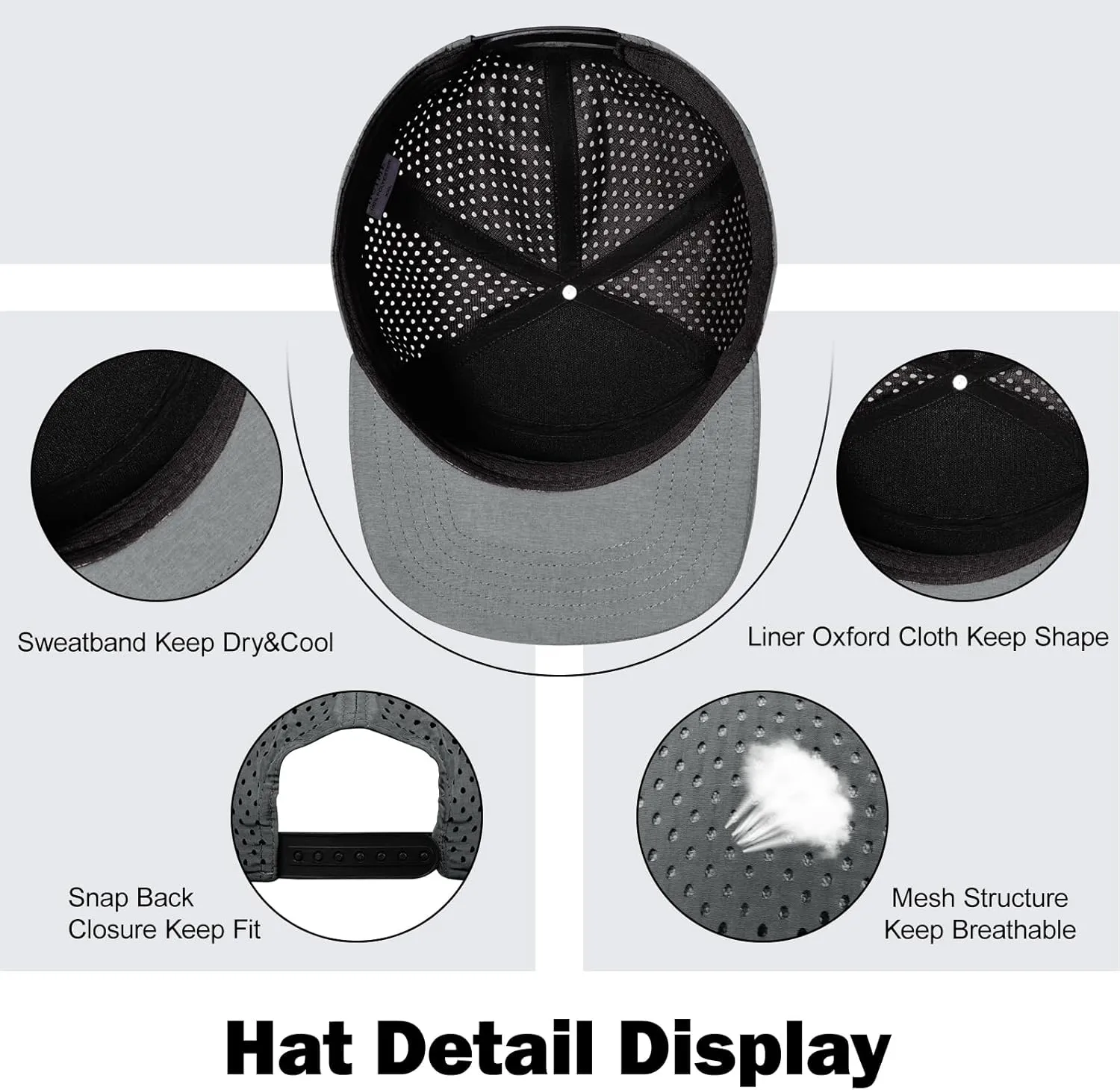 Men's Oversize XXL Flat Brim Baseball Cap Adjustable Performance Snapback Hat Laser Perforated Cap Plus Size for Big Head
