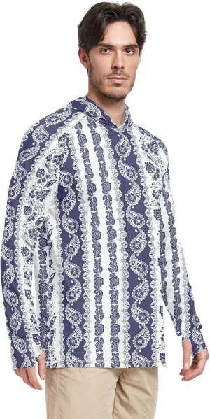 Men's Sun Shirt Hoodie Long Sleeve Paisley Floral UPF 50 Mens Sun Shirt Sailing Rash Guard UV Rash Guard Hooded
