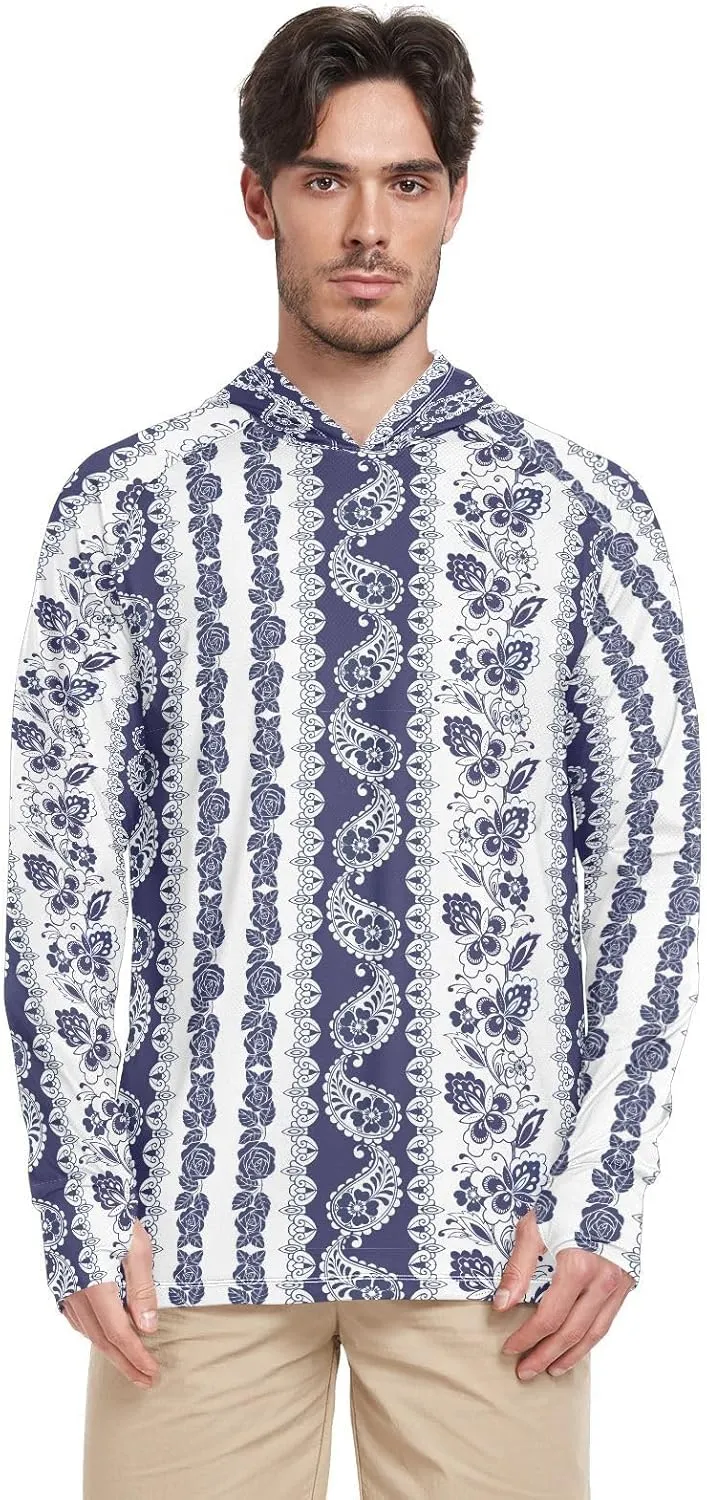 Men's Sun Shirt Hoodie Long Sleeve Paisley Floral UPF 50 Mens Sun Shirt Sailing Rash Guard UV Rash Guard Hooded