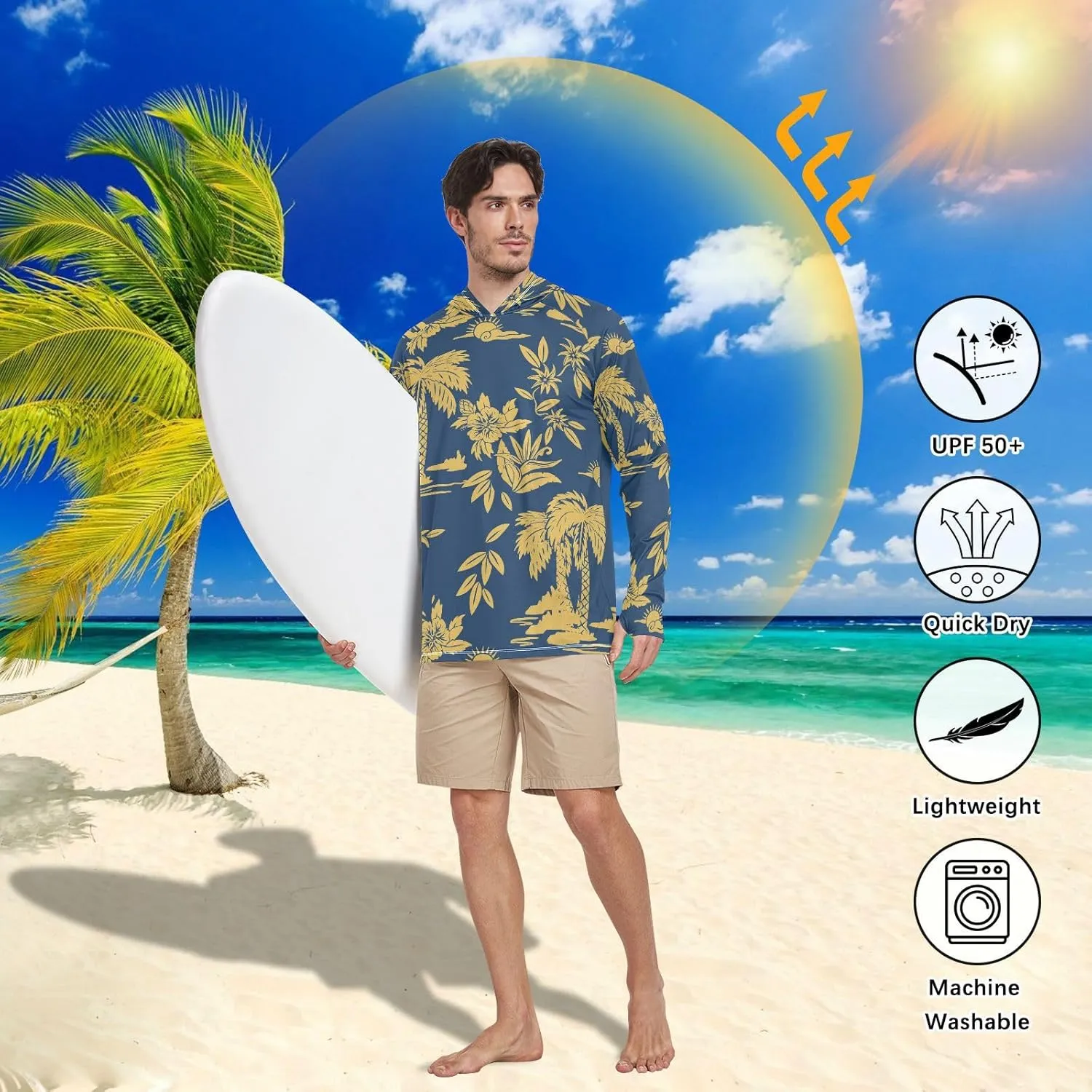 Mens Sun Shirts Protection Long Sleeve Hawaii Tropical UPF 50   Mens Sun Shirts Sailing Shirts Rash Guards Mens