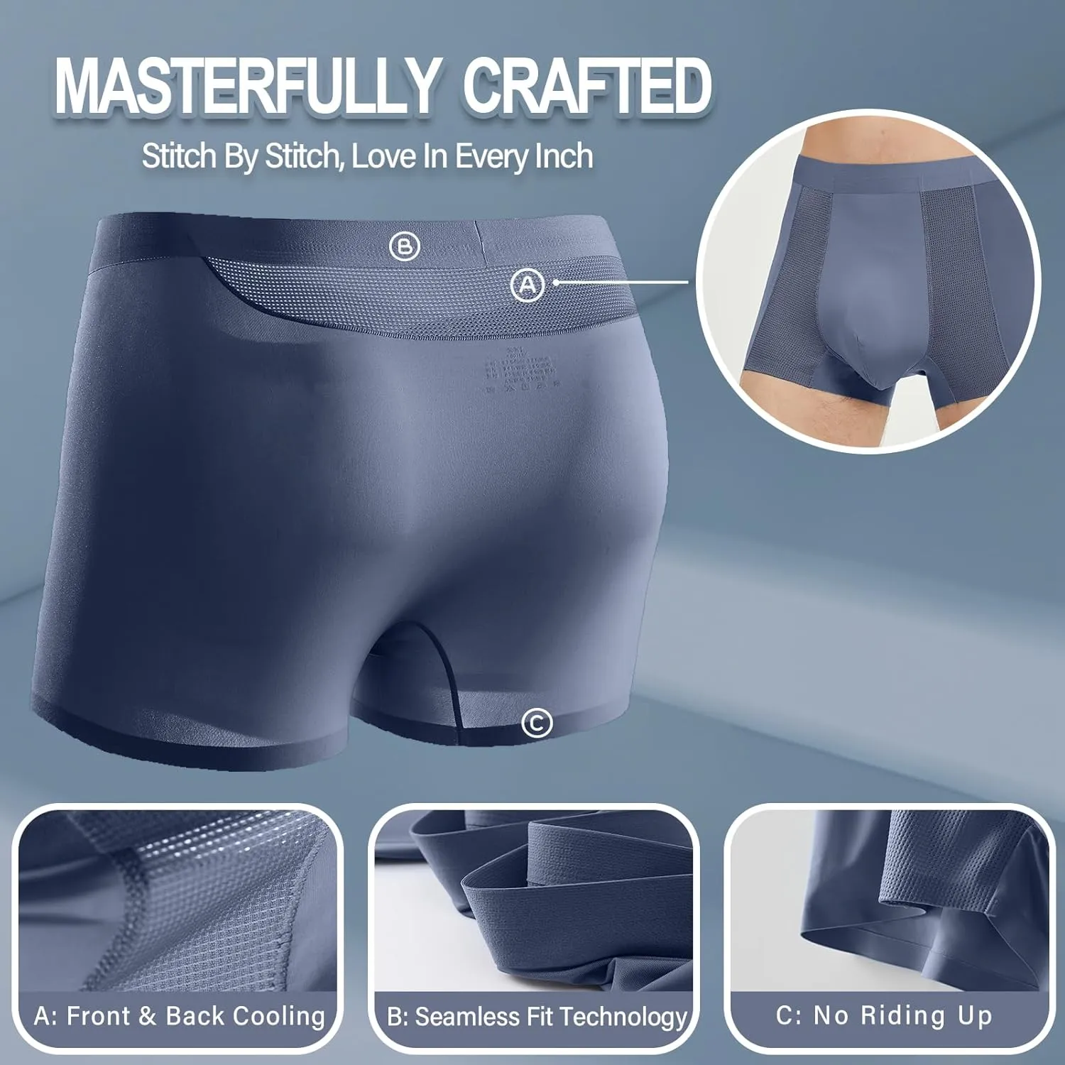 Mens Underwear Boxer Briefs Breathable Boxers for Men Comfortable Lightweight Underwear Built-in with 3D Pouch