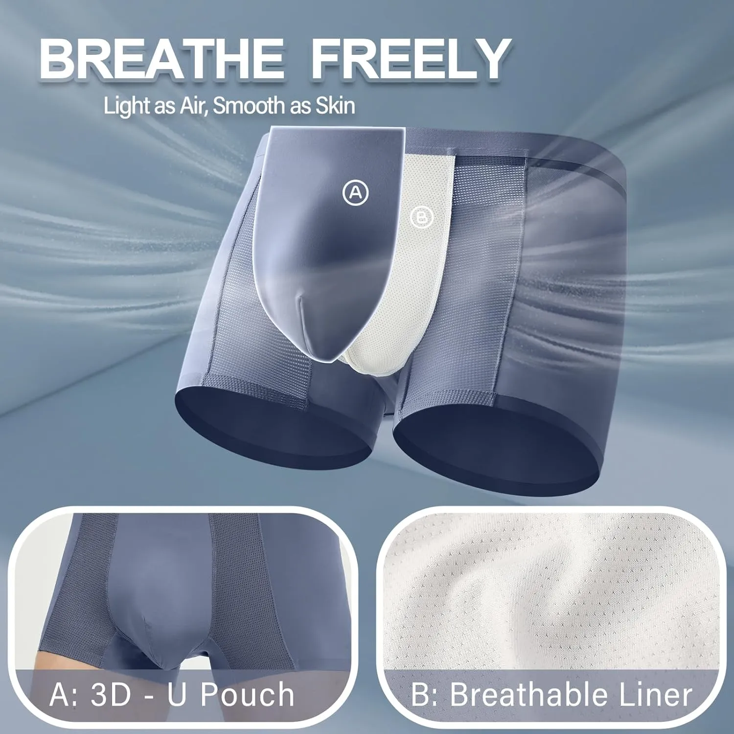 Mens Underwear Boxer Briefs Breathable Boxers for Men Comfortable Lightweight Underwear Built-in with 3D Pouch