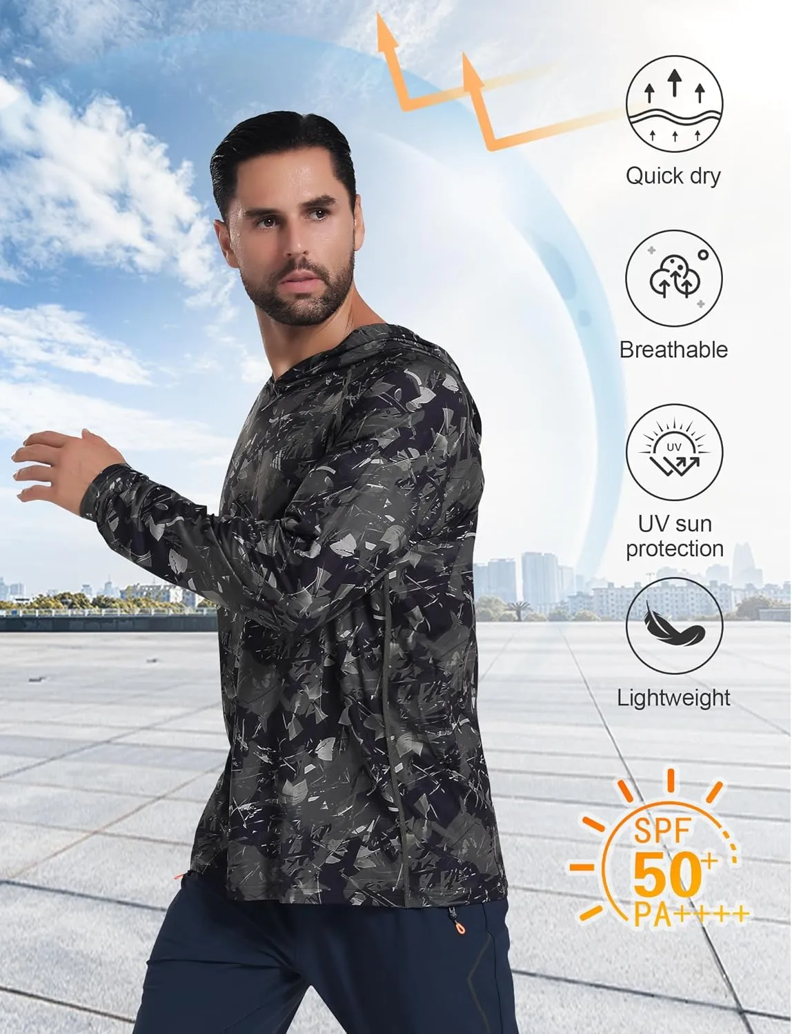 Men's UPF 50  Sun Protection Hoodie Shirts Long Sleeve Rash Guard Fishing Hiking SPF UV Shirt Quick Dry