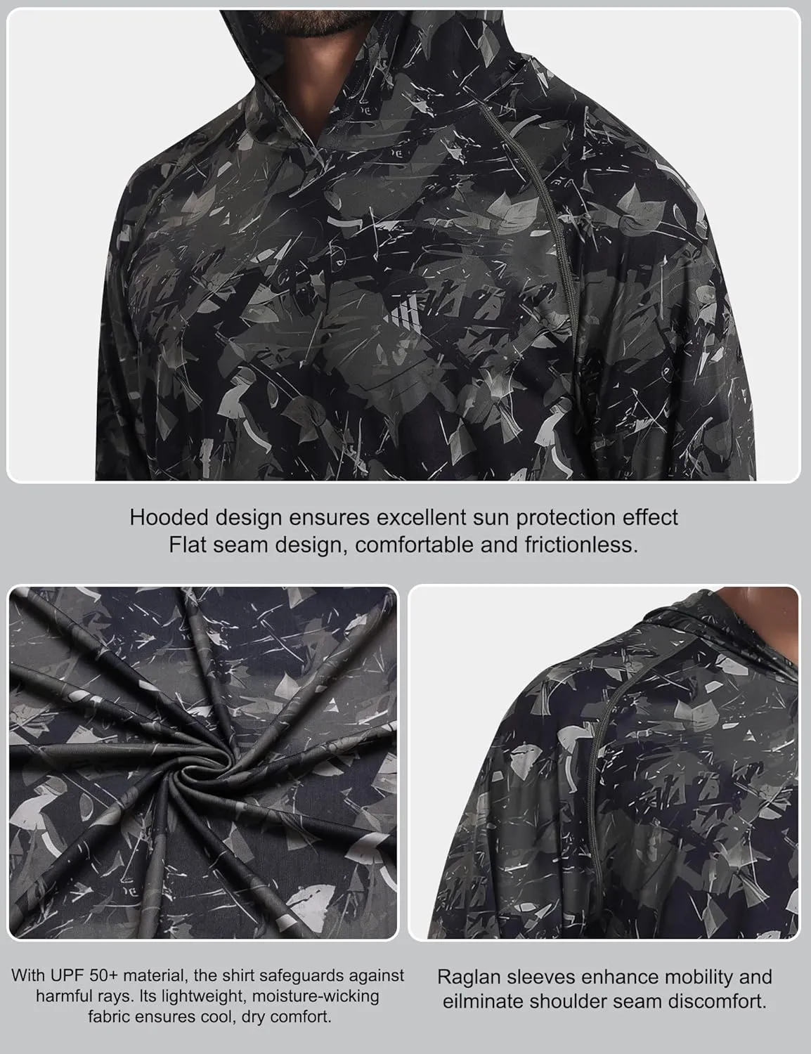 Men's UPF 50  Sun Protection Hoodie Shirts Long Sleeve Rash Guard Fishing Hiking SPF UV Shirt Quick Dry