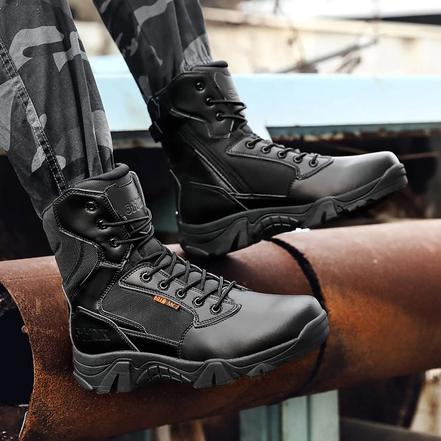 Mens Waterproof Walking Boots Sports Lace-up ​Travel Boots Outdoor Hiking Trekking Backpacking Shoe-Black||EU41/US8