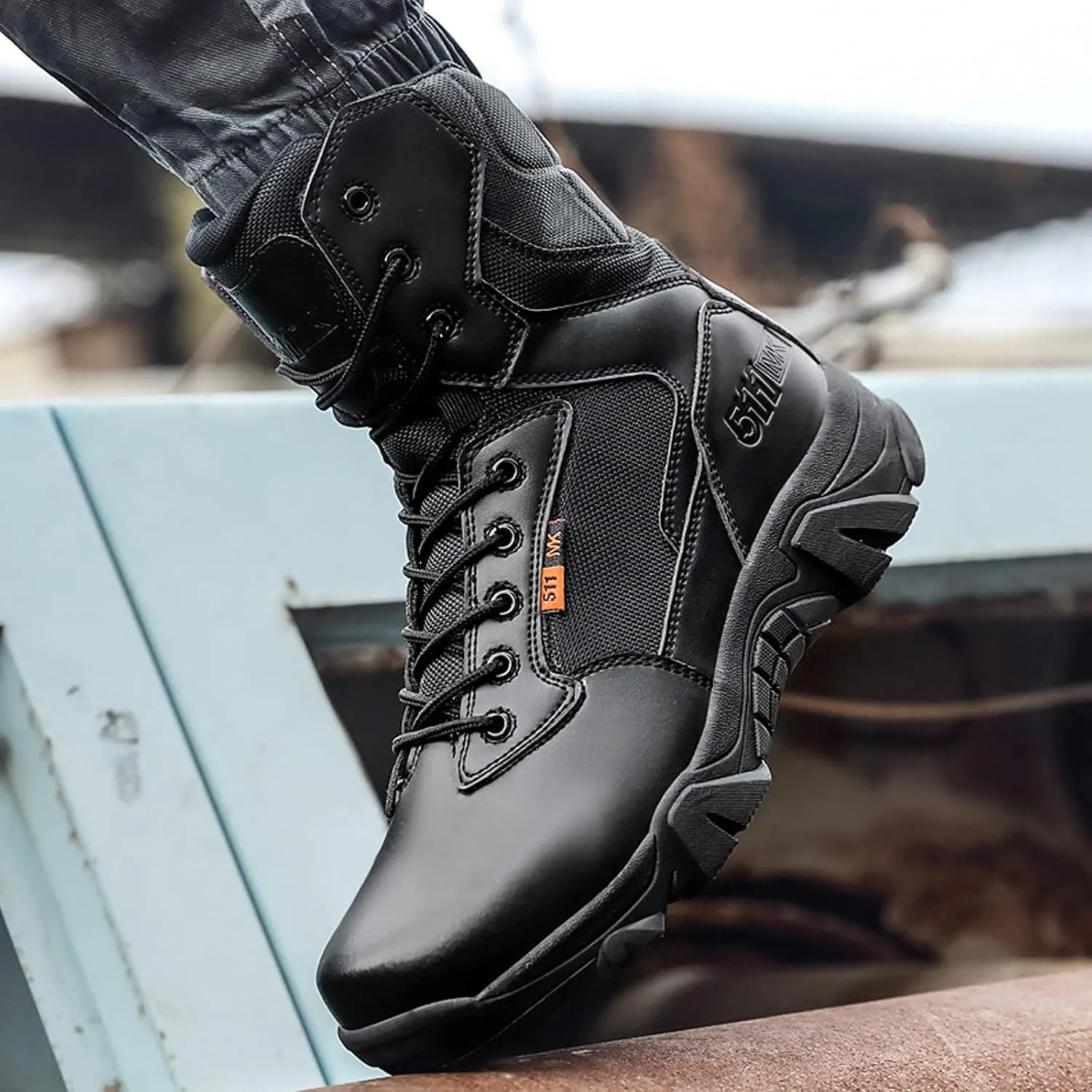 Mens Waterproof Walking Boots Sports Lace-up ​Travel Boots Outdoor Hiking Trekking Backpacking Shoe-Black||EU41/US8