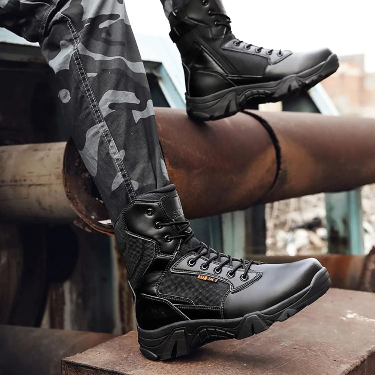 Mens Waterproof Walking Boots Sports Lace-up ​Travel Boots Outdoor Hiking Trekking Backpacking Shoe-Black||EU41/US8