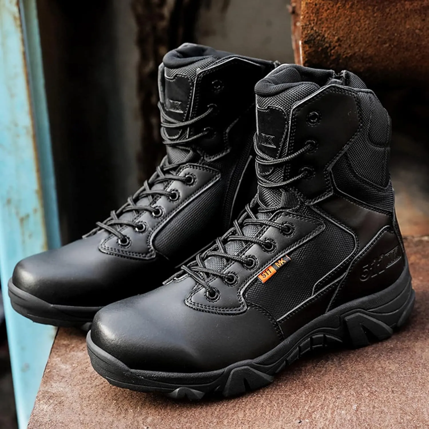 Mens Waterproof Walking Boots Sports Lace-up ​Travel Boots Outdoor Hiking Trekking Backpacking Shoe-Black||EU41/US8