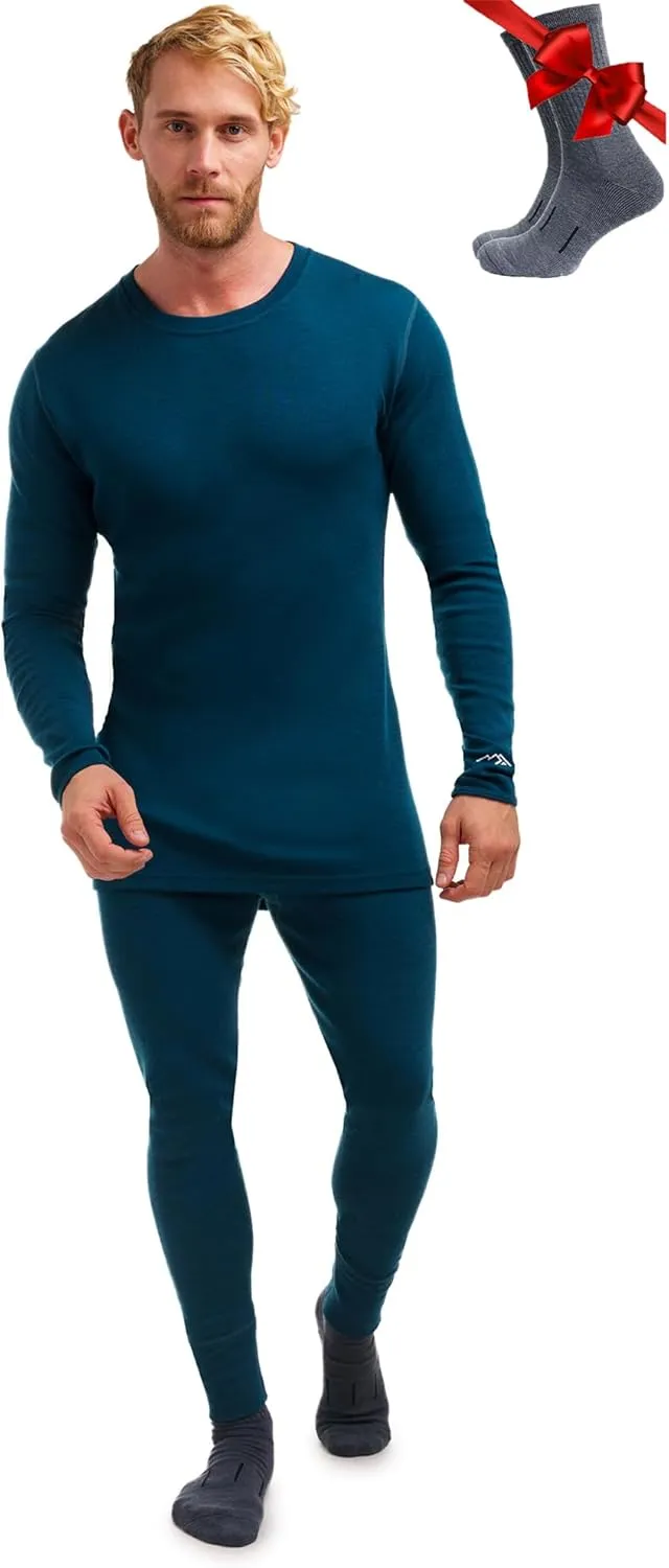 Merino.tech Merino Wool Base Layer Mens Set - Heavyweight, Midweight, Lite Merino Wool Thermal Underwear For Men Top, Bottom