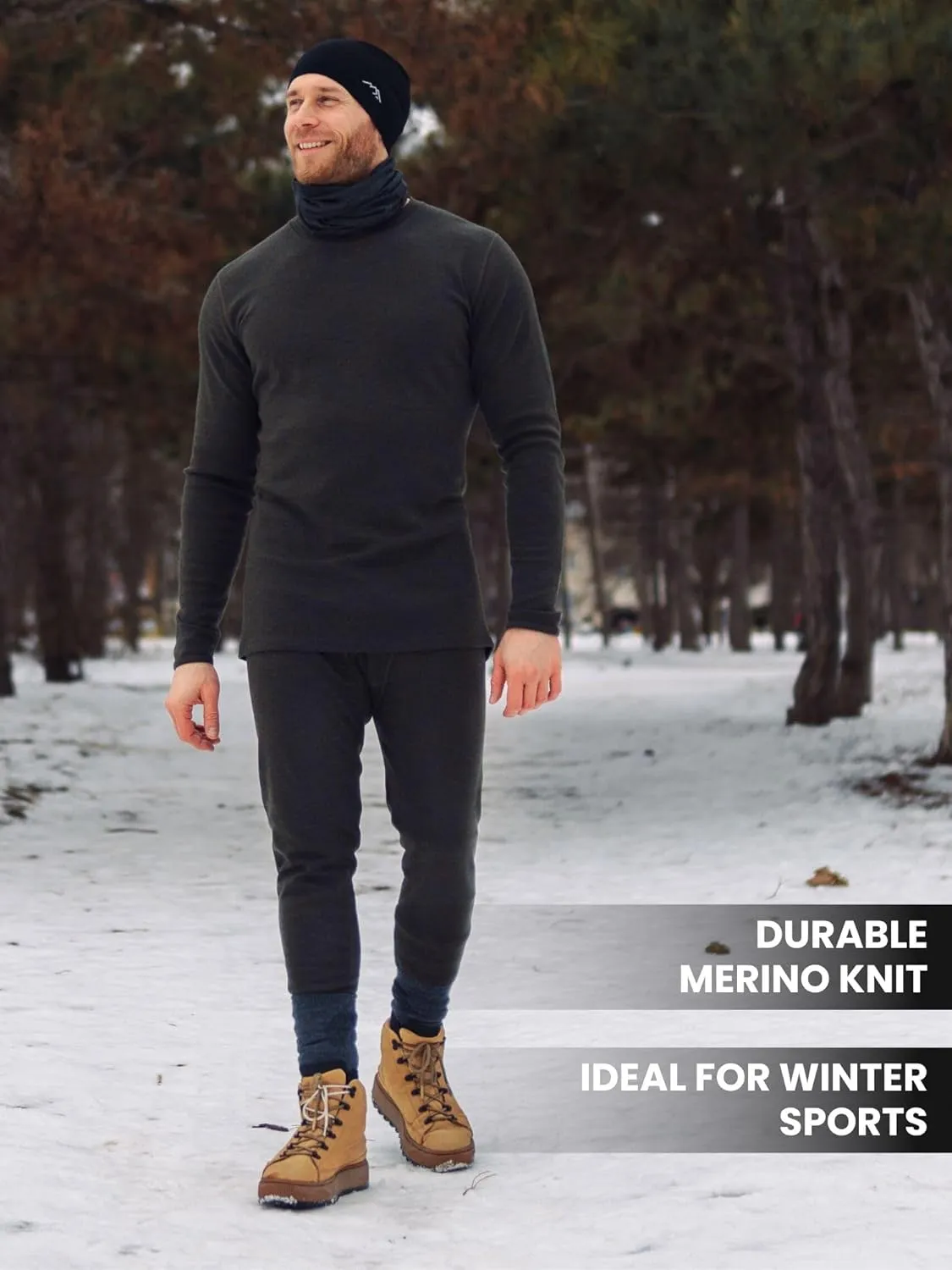 Merino.tech Merino Wool Base Layer Mens Set - Heavyweight, Midweight, Lite Merino Wool Thermal Underwear For Men Top, Bottom