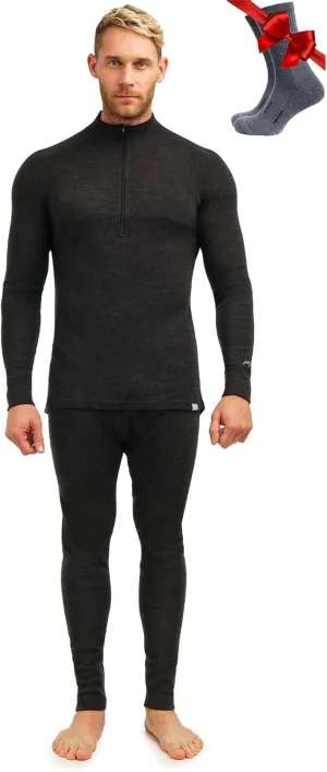 Merino.tech Merino Wool Base Layer Mens Set - Heavyweight, Midweight, Lite Merino Wool Thermal Underwear For Men Top, Bottom