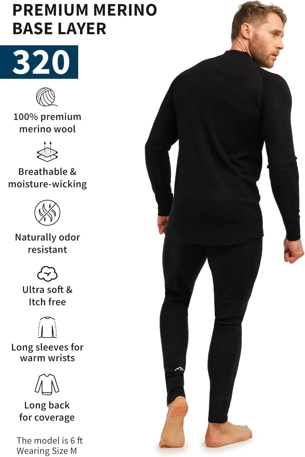 Merino.tech Merino Wool Base Layer Mens Set - Heavyweight, Midweight, Lite Merino Wool Thermal Underwear For Men Top, Bottom