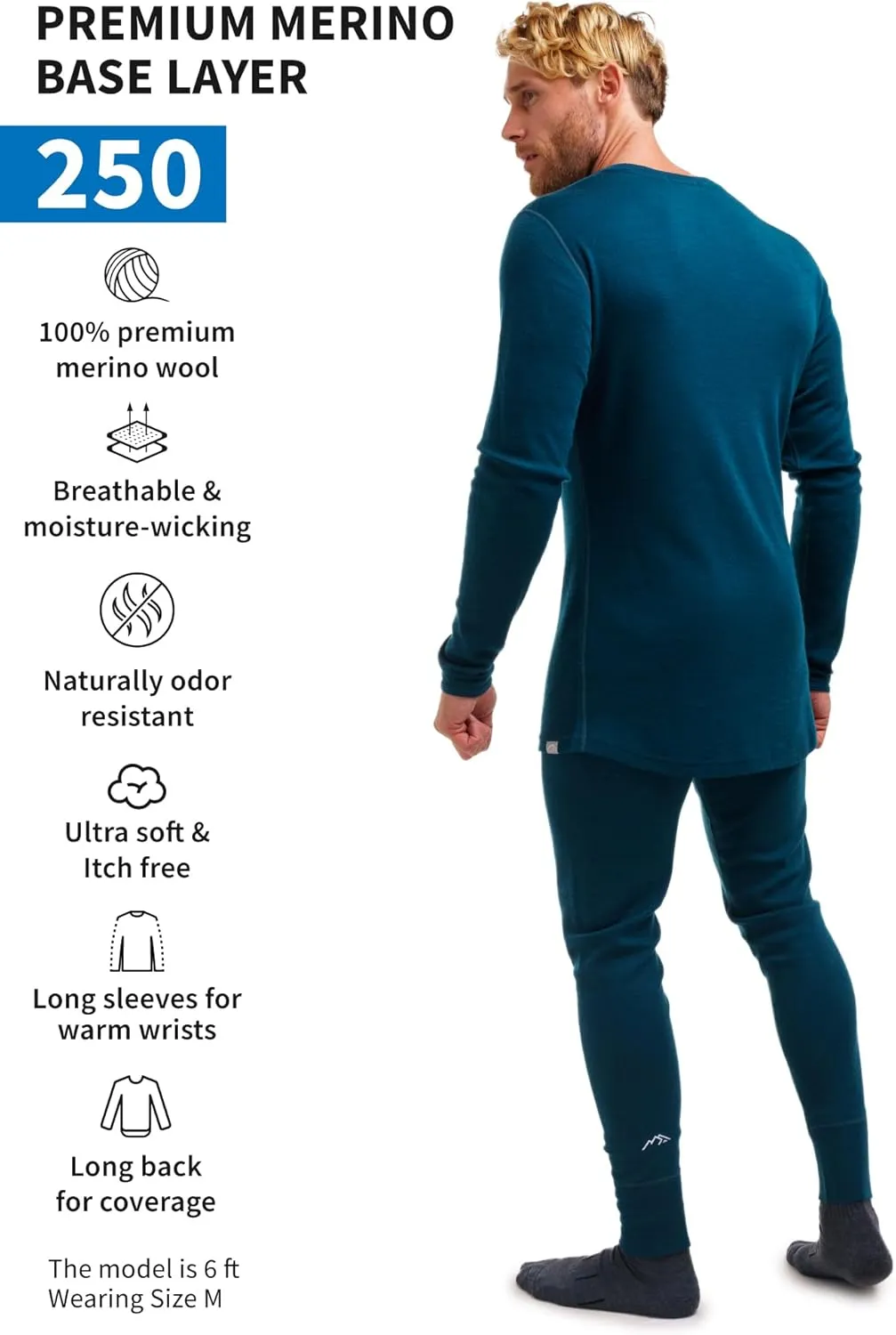 Merino.tech Merino Wool Base Layer Mens Set - Heavyweight, Midweight, Lite Merino Wool Thermal Underwear For Men Top, Bottom
