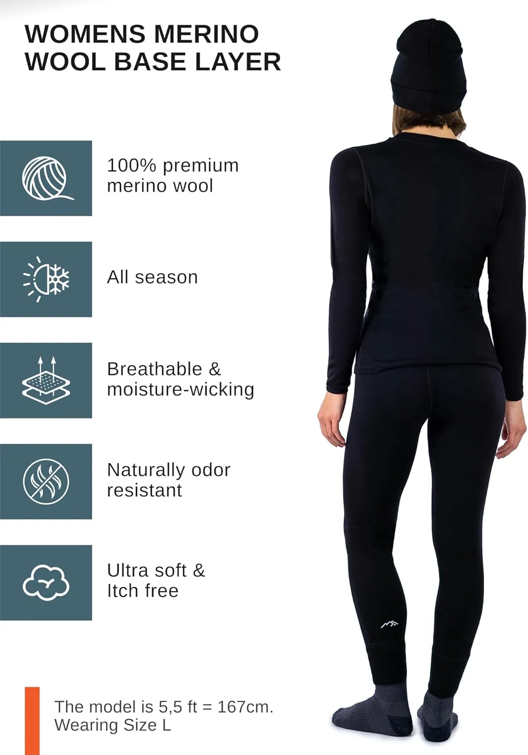 Merino.tech Merino Wool Base Layer Women Set - Heavyweight, Lite, Midweight Merino Thermal Underwear For Women Top, Bottom