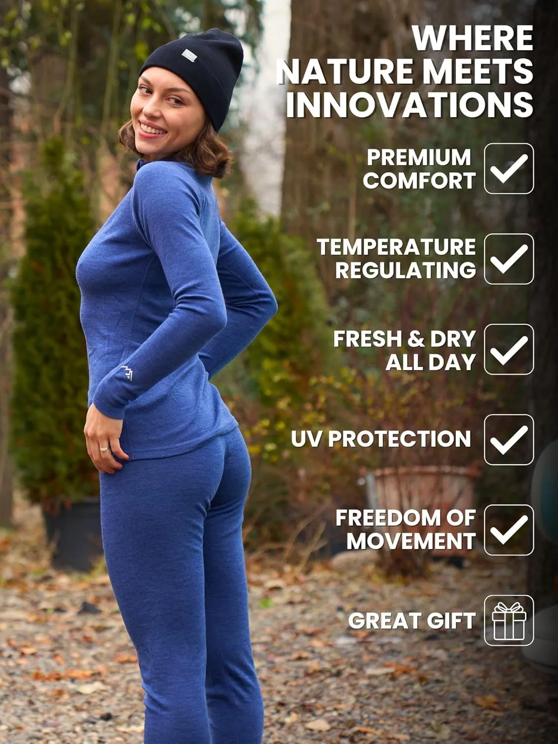 Merino.tech Merino Wool Base Layer Women Set - Heavyweight, Lite, Midweight Merino Thermal Underwear For Women Top, Bottom