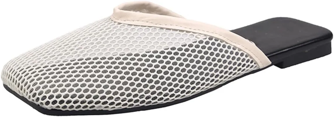 Mesh Flat Slippers for Women, Mesh Slipper for Women, Dressy Slip on for Womens Toe Casual Slingback Flat Mules Women's Fashion Buckle Strap Slide Fishnet Flats Summer Slippers