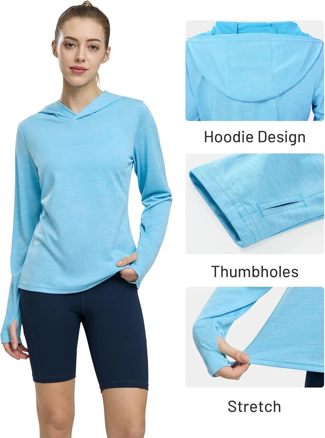 MIER Women's Long Sleeve Workout Shirts Sun Protection Hoodie UPF 50  UV Shirt for Fishing Hiking Running, Lightweight