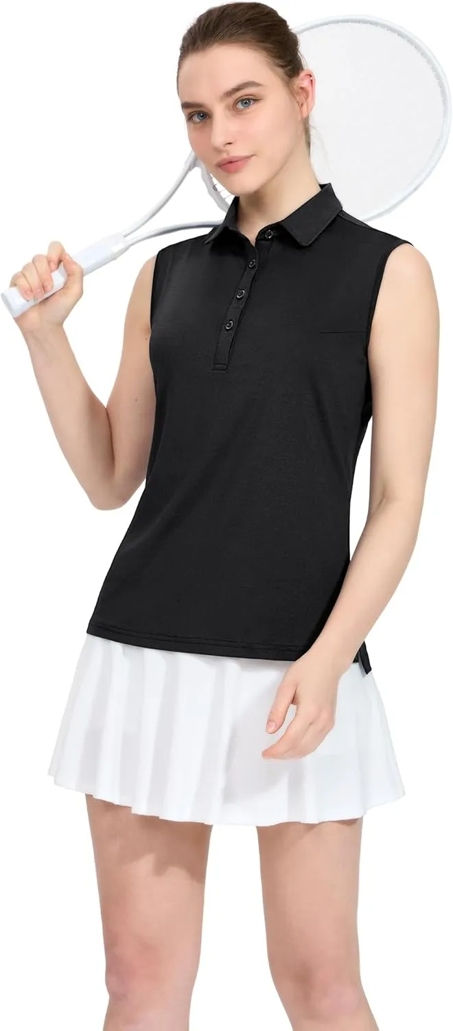 MIER Women's Sleeveless Golf Polo Shirts Athletic Tennis Collared Tank Tops, Quick Dry, UPF 50 