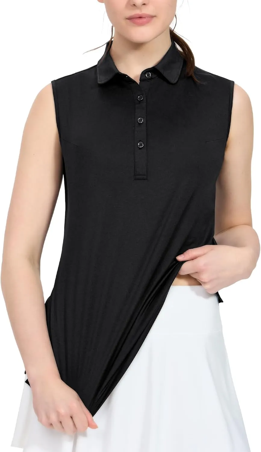 MIER Women's Sleeveless Golf Polo Shirts Athletic Tennis Collared Tank Tops, Quick Dry, UPF 50 