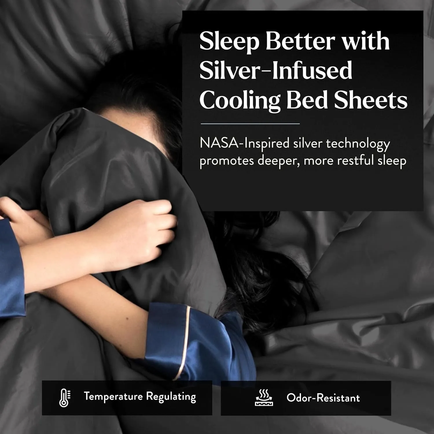 Miracle Made Luxe Cooling Bed Sheets - Charcoal - 4 Piece Silver Infused - 300-Thread-Count - Clean & Cool Full Size Bed Sheets for Sensitive Skin - Ultra-Breathable Bedding