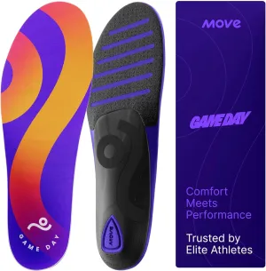 MOVE Game Day - All-Purpose Support Insoles - Plantar Fasciitis, Running, Shock Absorption, Flat Feet, Arch Support, Basketball, Active Lifestyle, Walking and Athletics (M 14-14.5 / WM 15.5-16)