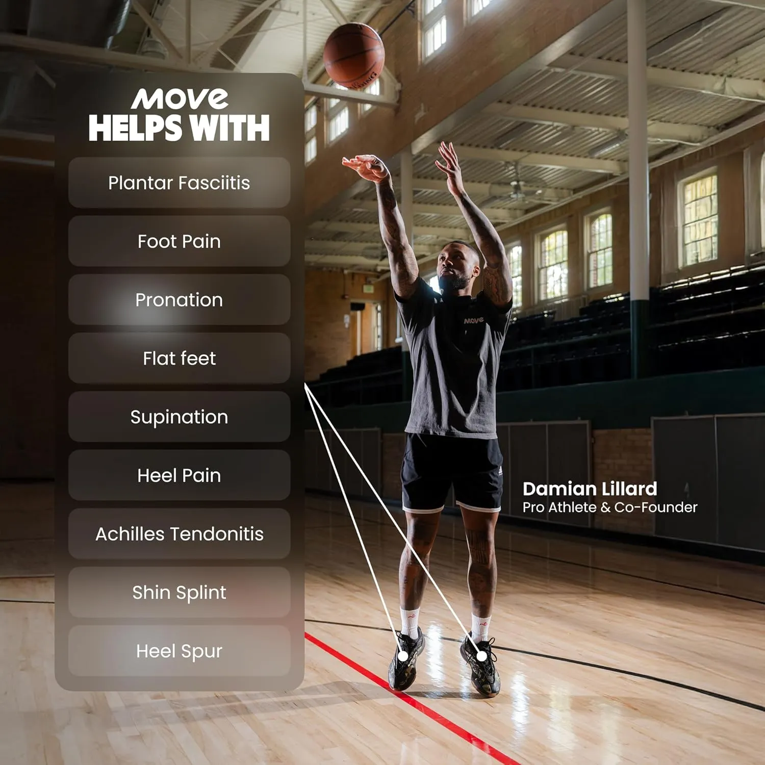 MOVE Game Day - All-Purpose Support Insoles - Plantar Fasciitis, Running, Shock Absorption, Flat Feet, Arch Support, Basketball, Active Lifestyle, Walking and Athletics (M 14-14.5 / WM 15.5-16)