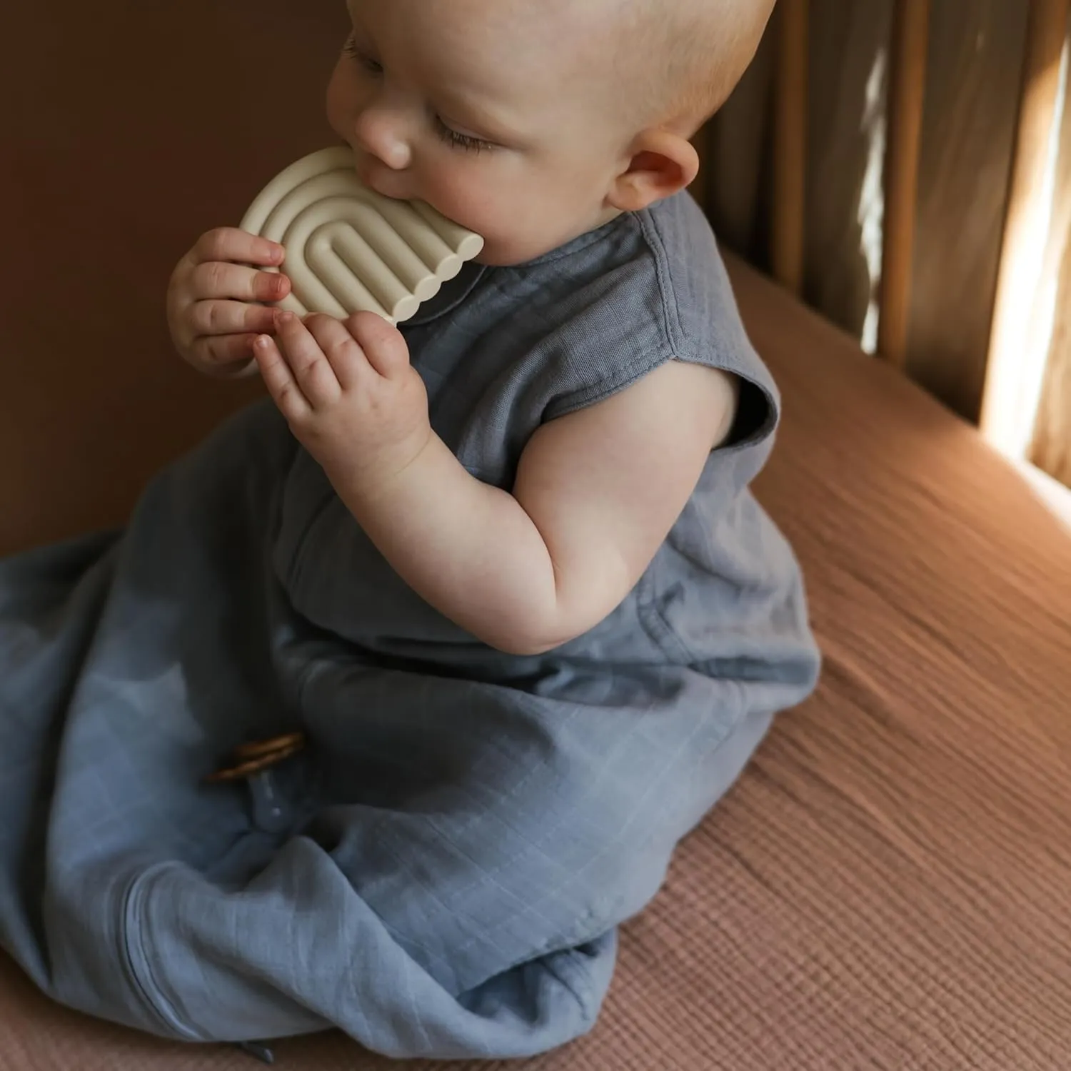 mushie Baby Wearable Blanket | 100% Organic Cotton Muslin | Sleeping Bag for Infants (Baby Blue)