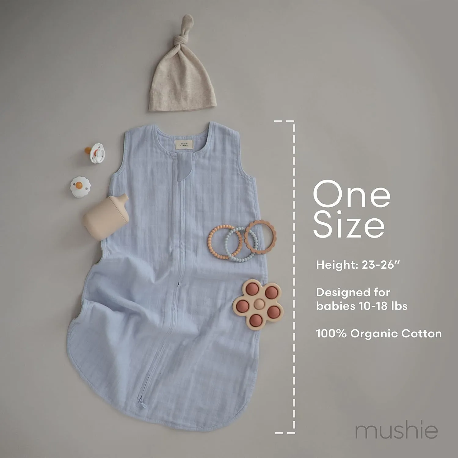 mushie Baby Wearable Blanket | 100% Organic Cotton Muslin | Sleeping Bag for Infants (Baby Blue)