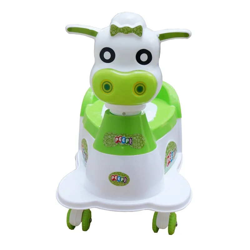 Musical Potty Training Seat - Green | Easy Grip Handles | Cow Scooter (9 Months - 1.5 Years))
