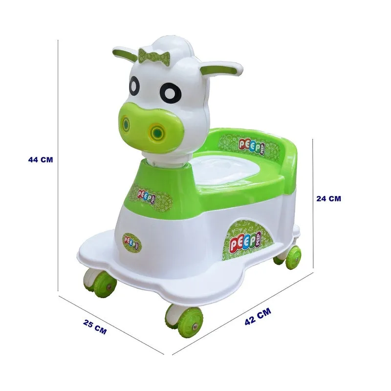 Musical Potty Training Seat - Green | Easy Grip Handles | Cow Scooter (9 Months - 1.5 Years))