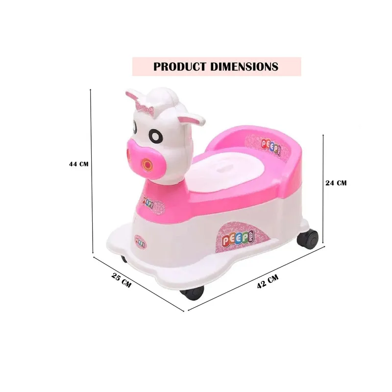 Musical Potty Training Seat - Pink | Easy Grip Handles | Cow Scooter (9 Months - 1.5 Years)