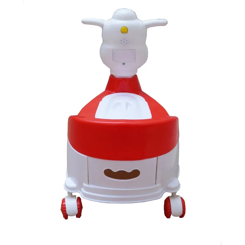 Musical Potty Training Seat - Red | Easy Grip Handles | Cow Scooter (9 Months - 1.5 Years))