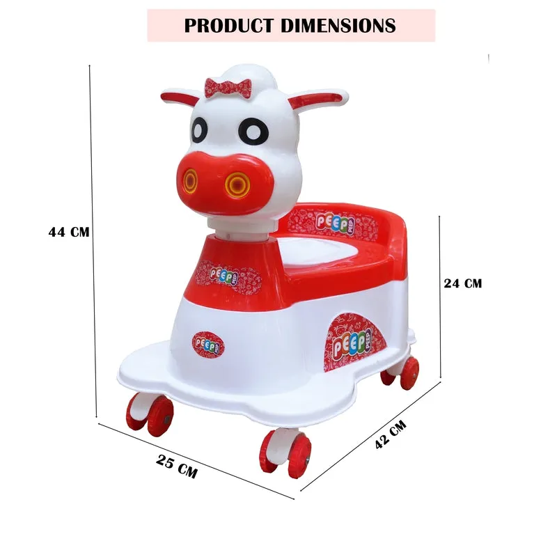 Musical Potty Training Seat - Red | Easy Grip Handles | Cow Scooter (9 Months - 1.5 Years))